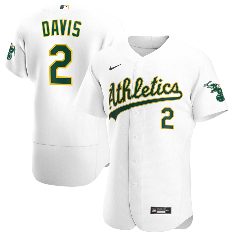 2020 MLB Men Oakland Athletics 2 Khris Davis Nike White Home 2020 Authentic Player Jersey 1